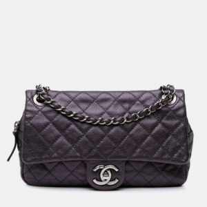 Chanel Plum Jumbo Quilted Caviar Easy Flap Bag
