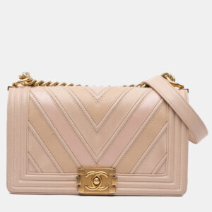 Chanel Brown Medium Chevron Mixed Leathers Boy Flap Bag