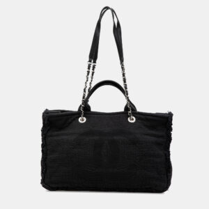 Chanel Black Canvas Deauville Medium CC Double Face Tote Bag