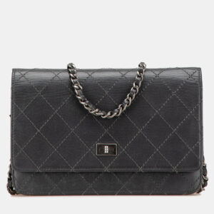 Chanel Charcoal Calfskin Reissue 2.55 Stitched Wallet on Chain