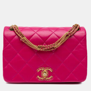Chanel Dark Pink Lambskin Quilted Small On And On Chain Flap Bag