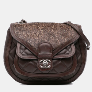 Chanel Dark Brown Lambskin Pony Hair Paris-Salzburg Saddle Crossbody Bag
