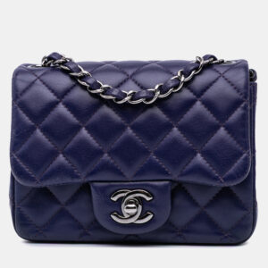 Chanel Midnight Blue Lambskin Mini Square Classic Single Flap Bag