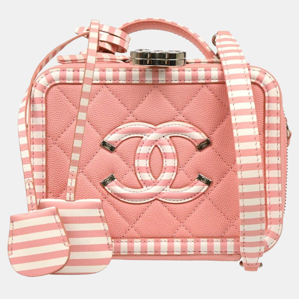 luxury-women-chanel-used-handbags-p1136402-001 Chanel Pink Caviar Leather Filigree Vanity Shoulder Bag