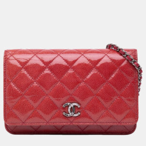 Chanel Red Paris Dallas CC Patent Goatskin Wallet on Chain Bag