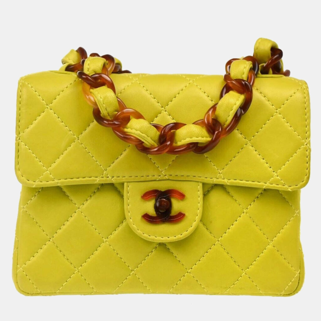 luxury-women-chanel-used-handbags-p1137142-007 Chanel Light Green Lambskin Mini Classic Square Flap Shoulder Bag
