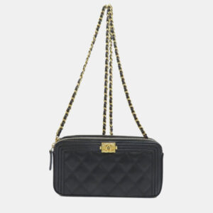Chanel Black Caviar Leather Chain Wallet Boy Bag