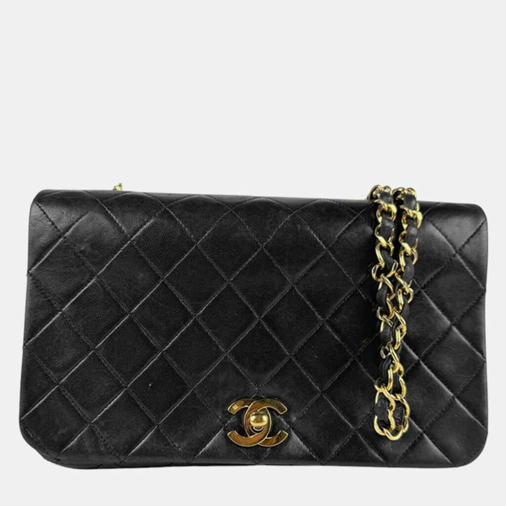 luxury-women-chanel-used-handbags-p1137319-001 Chanel Black Lambskin Full Flap Shoulder Bag