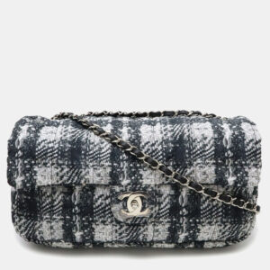 Chanel Black, Gray, White Nylon Tweed Chain Shoulder Bag