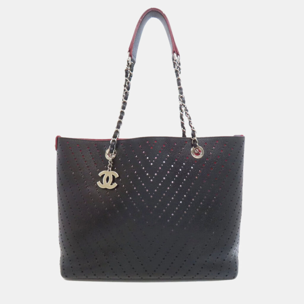 luxury-women-chanel-used-handbags-p1137330-008 Chanel Black Leather Punching Tote Bag