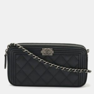 Chanel Black Caviar Leather Boy Clutch Bag