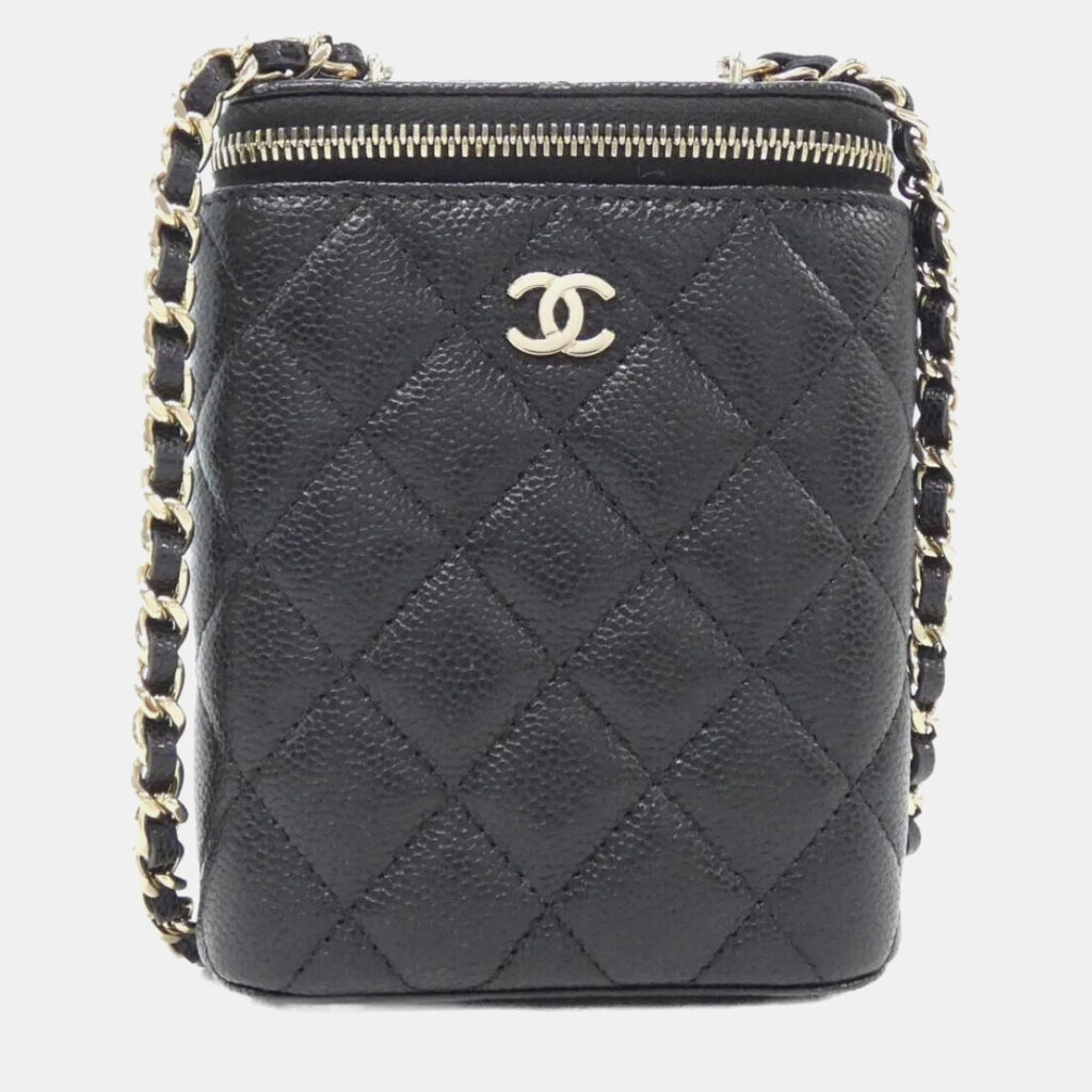 luxury-women-chanel-used-handbags-p1137497-002 Chanel Black Leather Timeless Classic Vanity Shoulder Bag