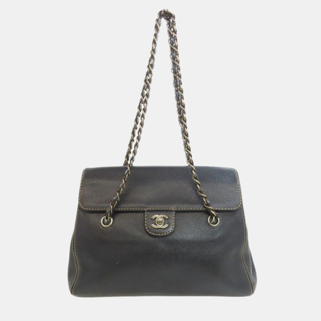 luxury-women-chanel-used-handbags-p1137505-011 Chanel Black Caviar Leather Chain Tote Shoulder Bag