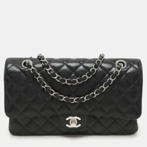 Chanel Black Quilted Caviar Leather Medium Classic Double Flap Bag