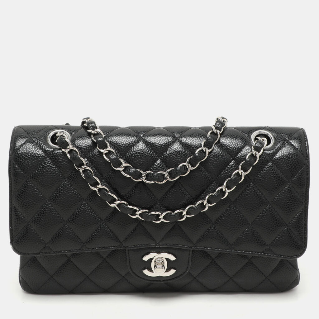 luxury-women-chanel-used-handbags-p1137538-015 Chanel Black Quilted Caviar Leather Medium Classic Double Flap Bag
