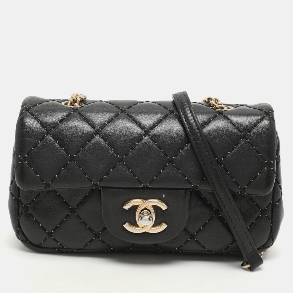 Chanel Black Quilted Patent Leather Extra Mini CC Paris-Salzburg Classic Flap Bag