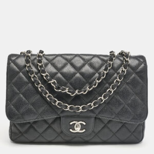 Chanel Black Quilted Caviar Leather Jumbo Classic Single Flap Bag