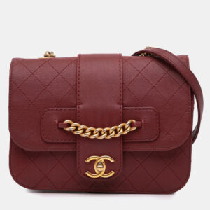 Chanel Burgundy Medium Quilted Sheepskin Front Chain Flap Bag