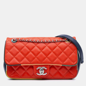 Chanel Navy Blue/Red Medium Quilted Lambskin Cuba Color Flap Bag