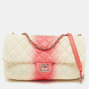 Chanel White/Peach Ombr&eacute; Quilted Caviar Leather Jumbo Classic Single Flap Bag