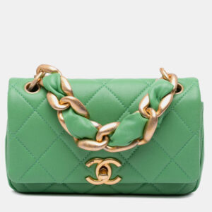Chanel Green Lambskin Quilted Chain Is More Small Flap Bag