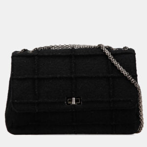 Chanel Black Wool Quilted Jumbo Reissue 2.55 Choco Bar Flap Bag