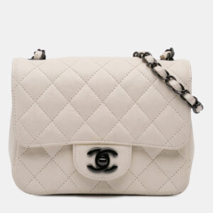 Chanel Ivory Leather Mini Square Classic Single Flap Bag