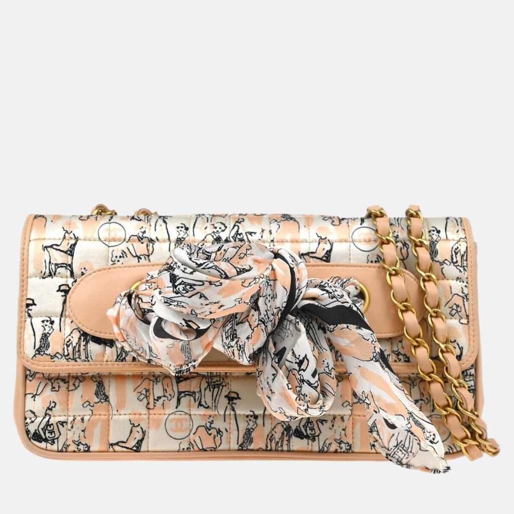 luxury-women-chanel-used-handbags-p1138611-007 Chanel Pink Satin Silk Scarf Chain Shoulder Bag