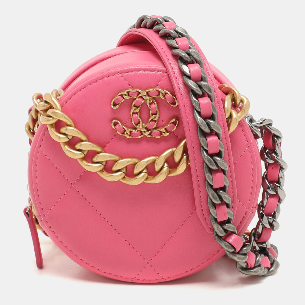 Chanel Pink Quilted Leather Chanel 19 Round Clutch Bag
