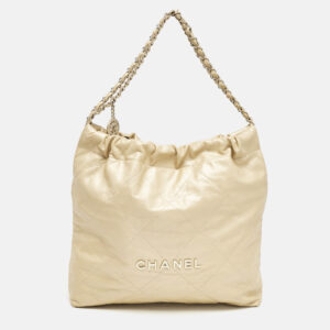 Chanel Cream Quilted Leather 22 Bag
