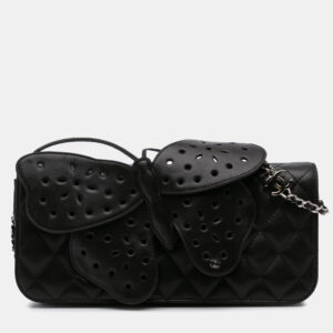 Chanel Black Quilted Lambskin Butterfly Clutch With Chain