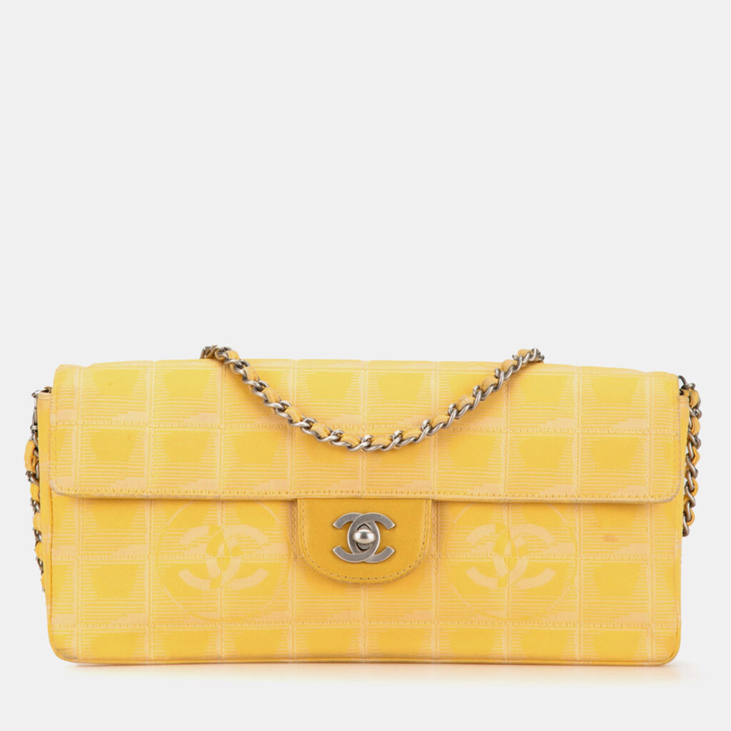 luxury-women-chanel-used-handbags-p1139280-011 Chanel Yellow New Travel Line Nylon East West Flap Bag