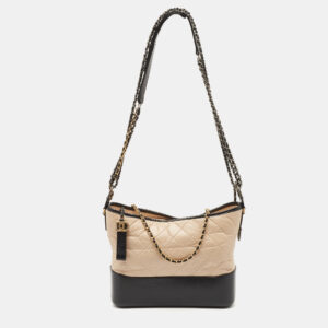 Chanel Beige/Black Quilted Aged Leather Medium Gabrielle Hobo