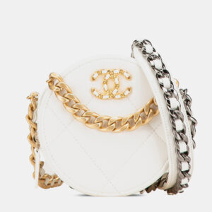Chanel White Lambskin 19 Round Clutch with Chain