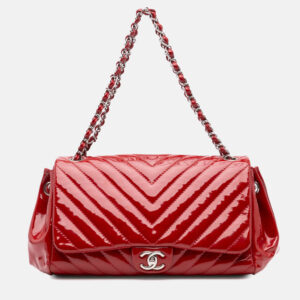 Chanel Red CC Chevron Patent Accordion Single Flap