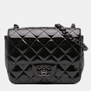 Chanel Black Mini Square Classic Patent So Black Single Flap