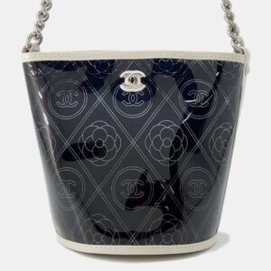 Chanel Cc Logo Camellia Plastics Black/White Plastics Leather Bucket Bag