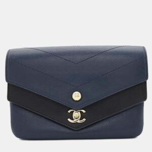 Chanel V Stitch  Navy/Black Leather Waist Bag