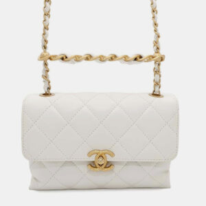 Chanel Matelasse Chain  White Lambskin shoulder Bag