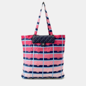 Chanel Navy Pink Caviar Leather Nylon Shoulder Bag