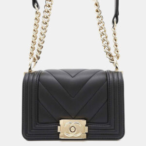 Chanel Black Leather Mini Boy Chain Shoulder Bag
