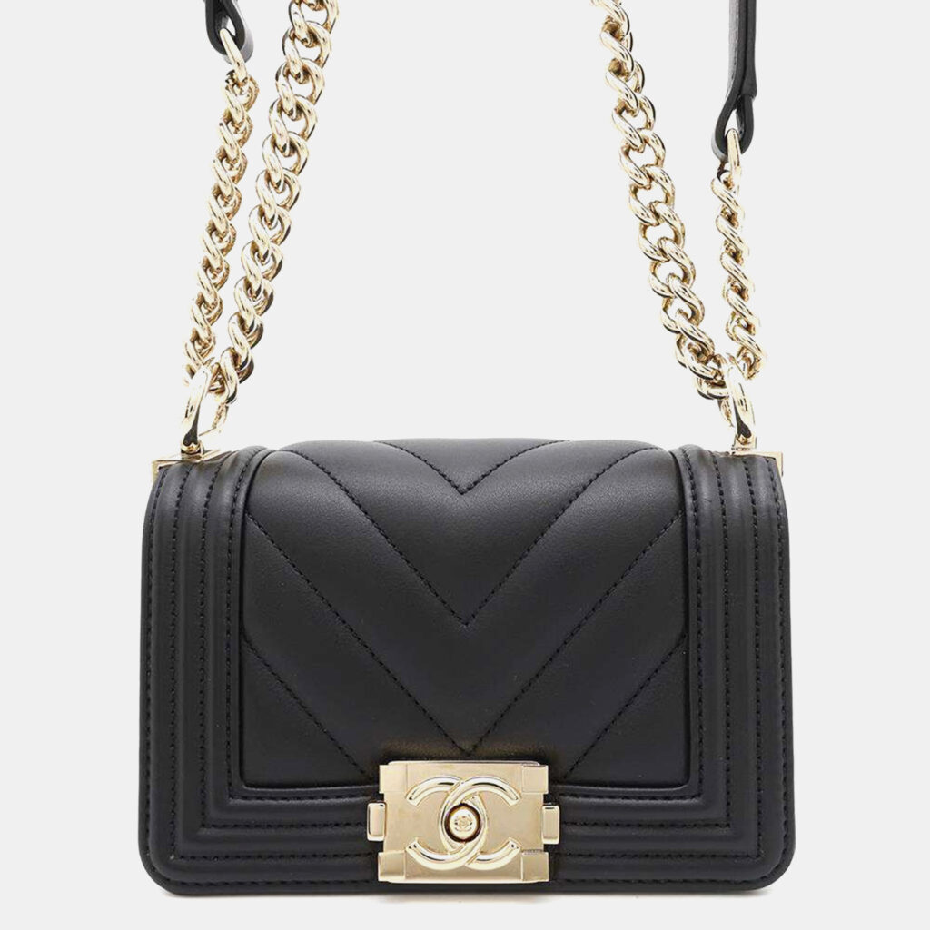 luxury-women-chanel-used-handbags-p1140545-009 Chanel Black Leather Mini Boy Chain Shoulder Bag