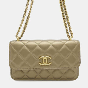 Chanel Gold Lambskin Phone Case Shoulder Bag