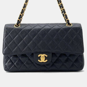 Chanel Matelasse Double Flap Chain Black Caviar Leather shoulder Bag