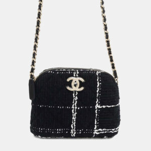 Chanel Black Tweed Pochette Chain Shoulder Bag