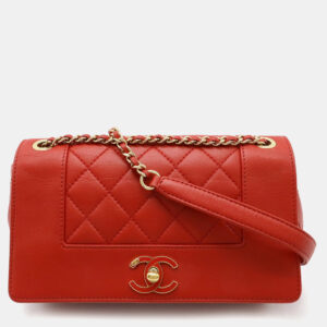 Chanel Red Leather Matelasse Coco Mark Chain Flap Shoulder Bag