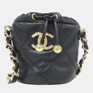 Chanel Black Calfskin Pillow Crush Clutch With Chain