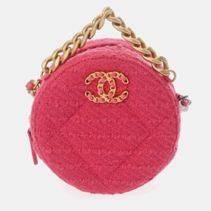 Chanel Pink Tweed 19 Round Shoulder Bag With Handle