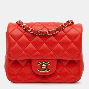 Chanel Red Mini Square Classic Lambskin Single Flap