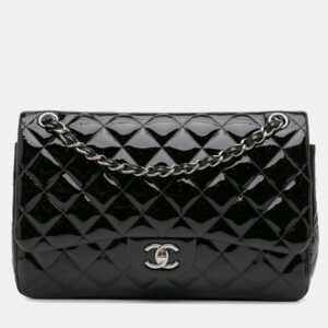 Chanel Black Jumbo Classic Patent Double Flap